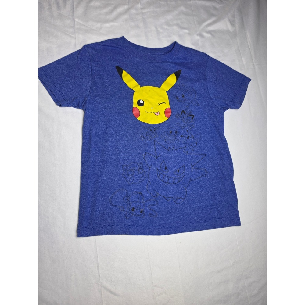 Pokemon Kids Pikachu Gengar Graphic T-Shirt Blue Heather Size S Short Sleeve
